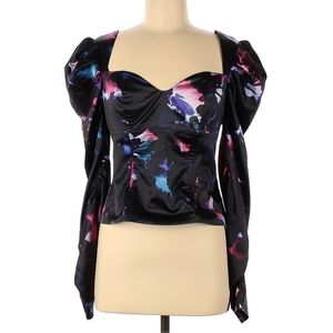 Badgley Mischka Satin Bustier Printed Top